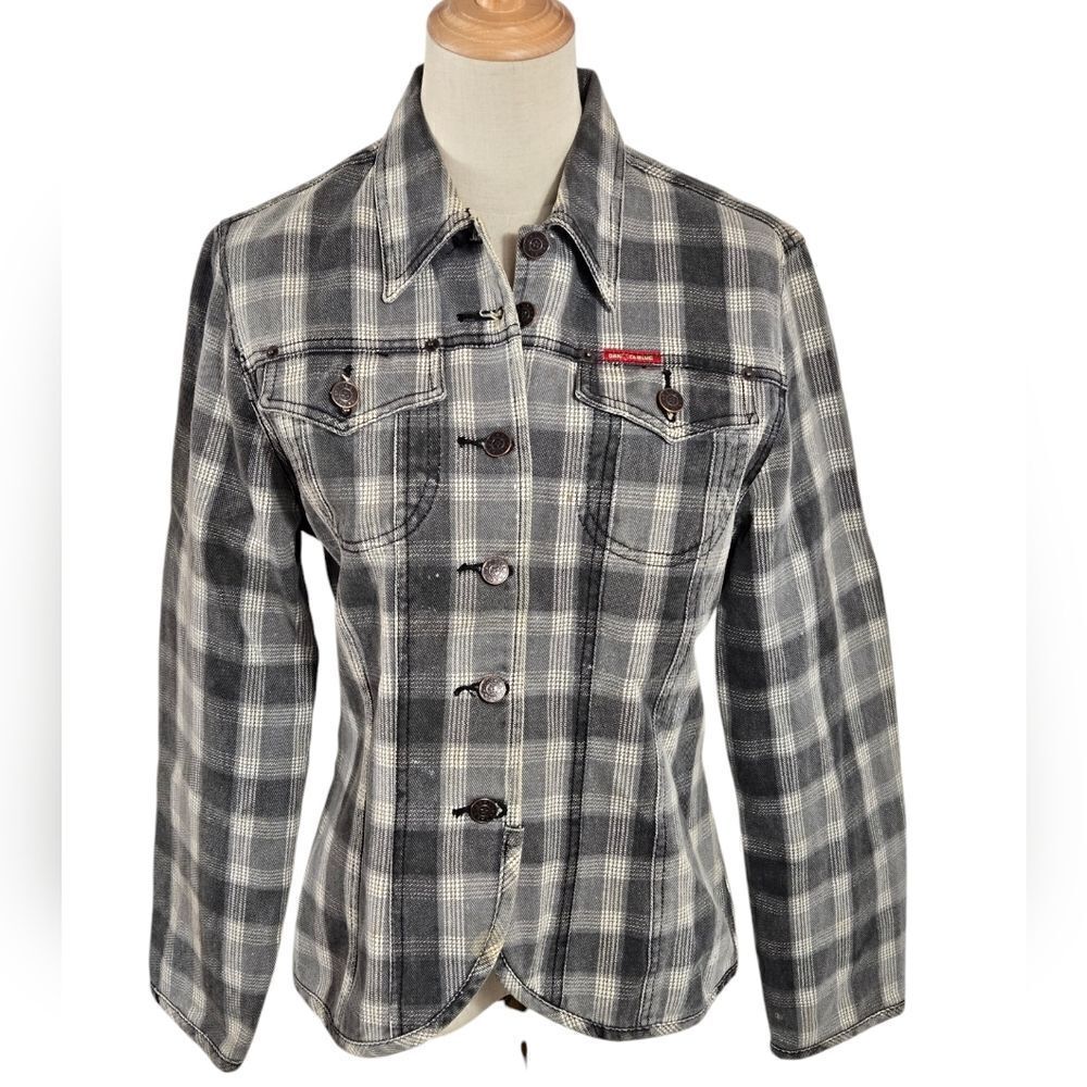 Dakota Blue Gray Plaid Vintage Denim Blazer Jacket